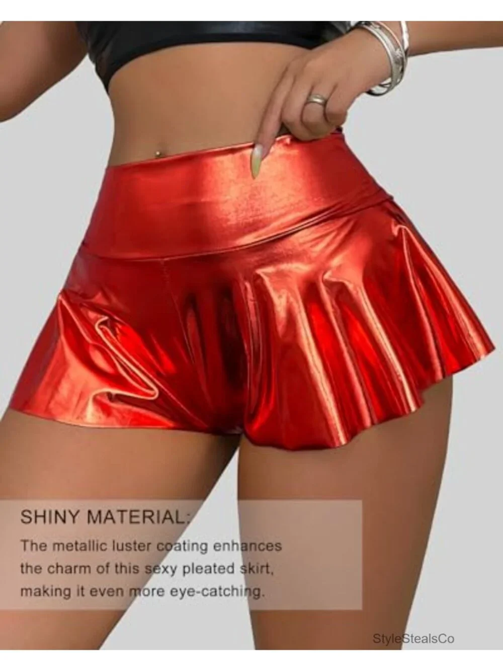 Faux Leather High Waisted Skort Ruched Ruffle Hem Mini Pleather Convertible